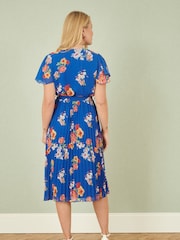 Yumi Blue Floral Pleated Wrap Dress - Image 3 of 4