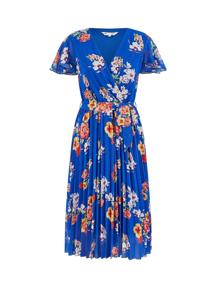 Yumi Blue Floral Pleated Wrap Dress - Image 4 of 4