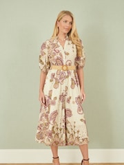 Yumi Pink Paisley Print Broderie Anglaise 100% Cotton Midi Dress - Image 2 of 5