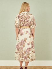 Yumi Pink Paisley Print Broderie Anglaise 100% Cotton Midi Dress - Image 4 of 5