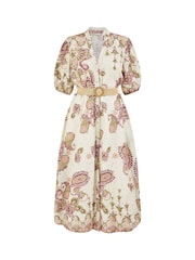 Yumi Pink Paisley Print Broderie Anglaise 100% Cotton Midi Dress - Image 5 of 5