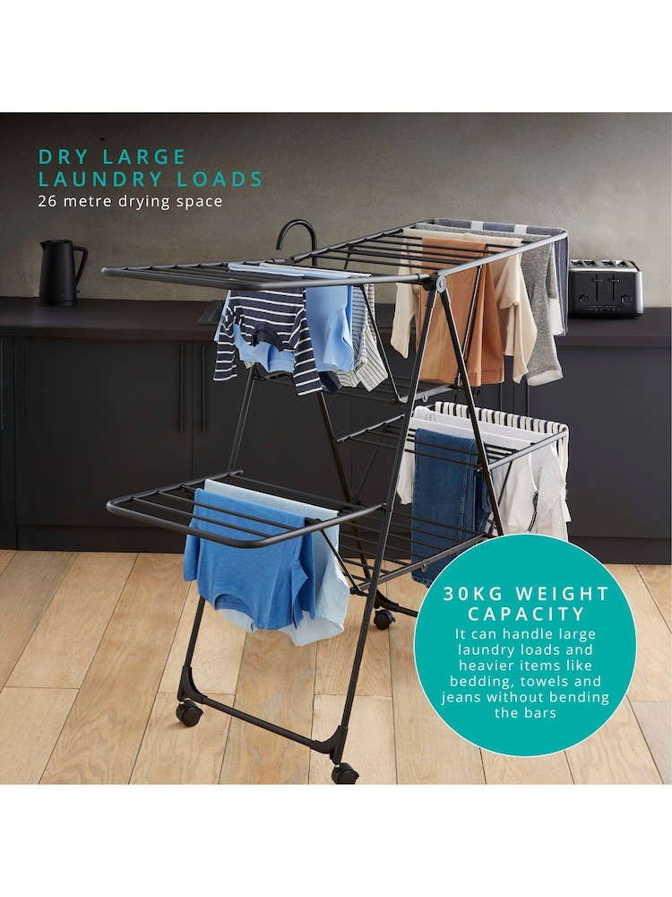 Swan Black Stealth Jumbo Collapsible Clothes Airer with Storage - Image 2 of 7