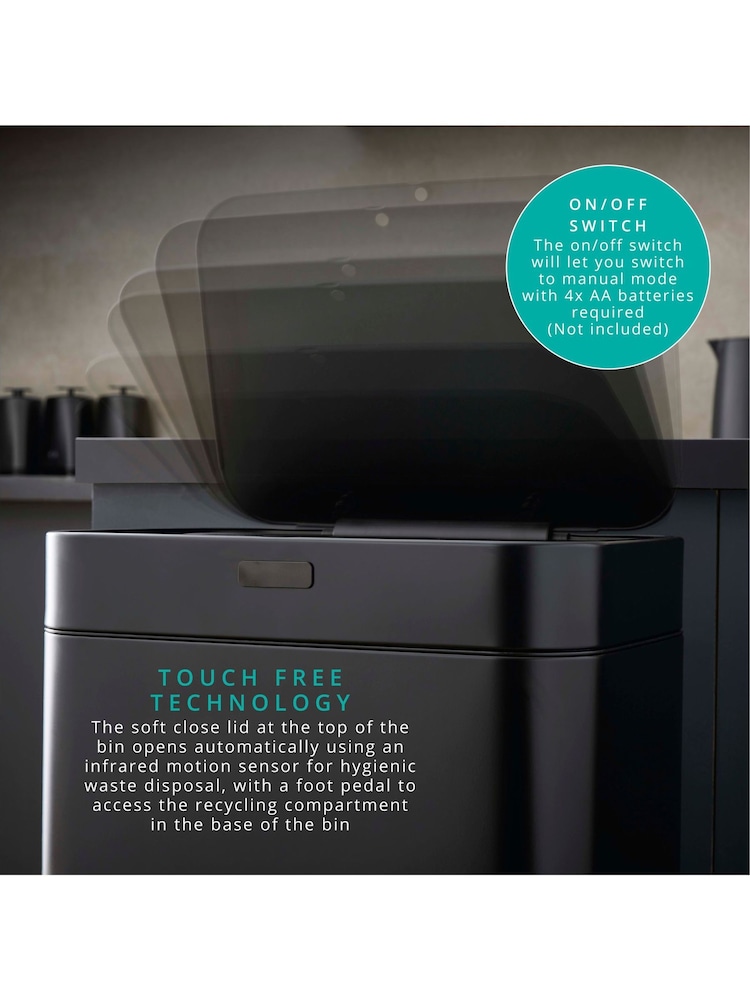 Swan Black Stealth Dual Recycling Sensor Bin with Retainer Body - Image 2 of 8