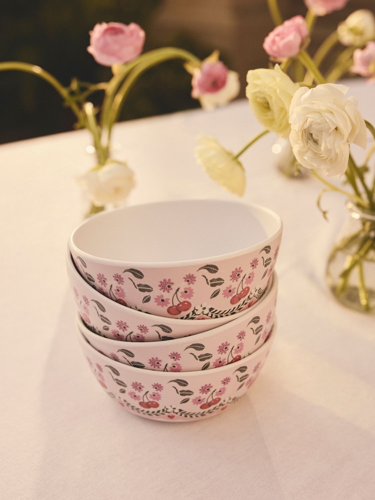 Cath Kidston Set of 4 Pink Cherry Melamine Cereal Bowls - Image 1 of 5
