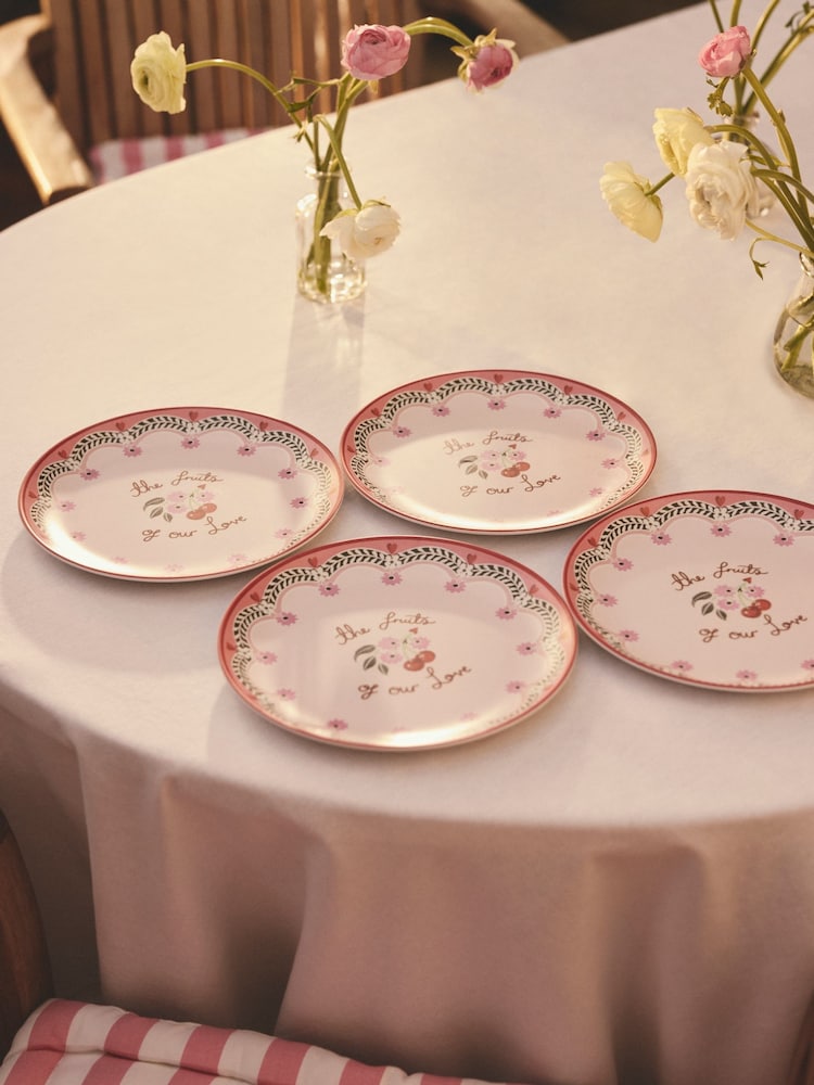 Cath Kidston Set of 4 Pink Cherry Melamine Side Plates - Image 1 of 4