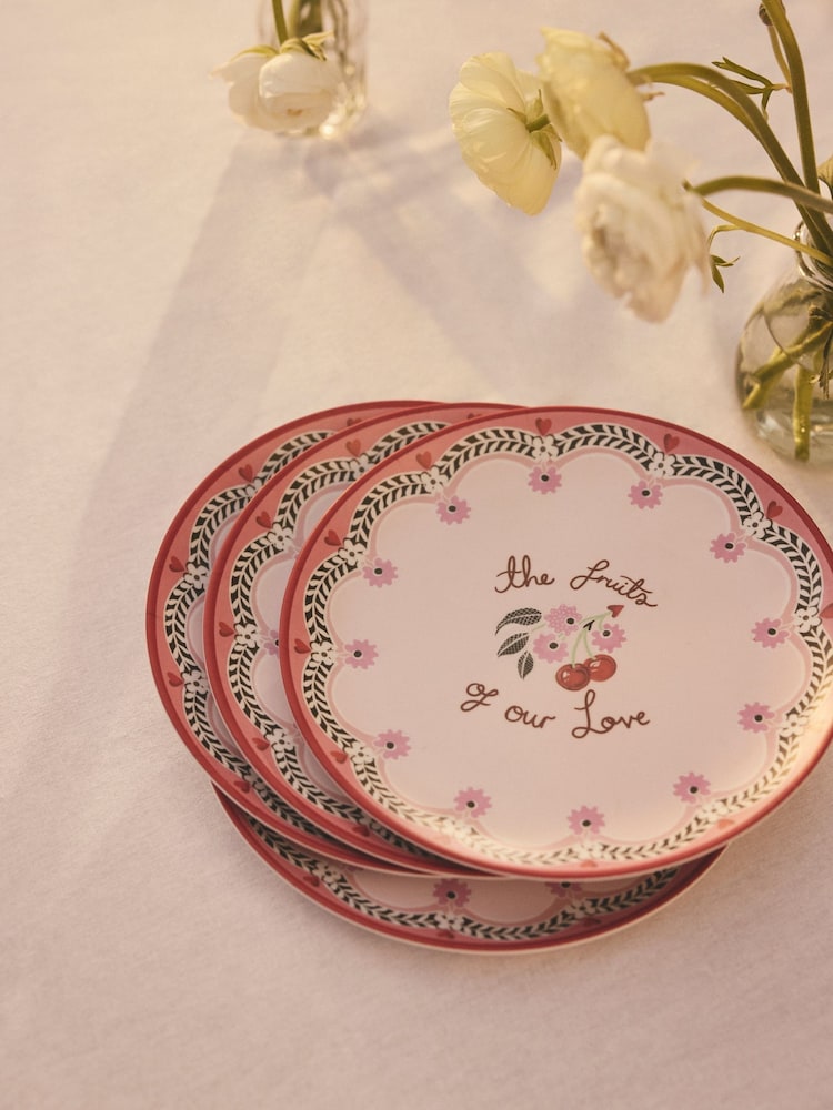 Cath Kidston Set of 4 Pink Cherry Melamine Side Plates - Image 2 of 4