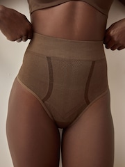 Chocolate Nude High Waist Thong Seamless Firm Tummy Control Shaping Briefs - Image 1 of 8