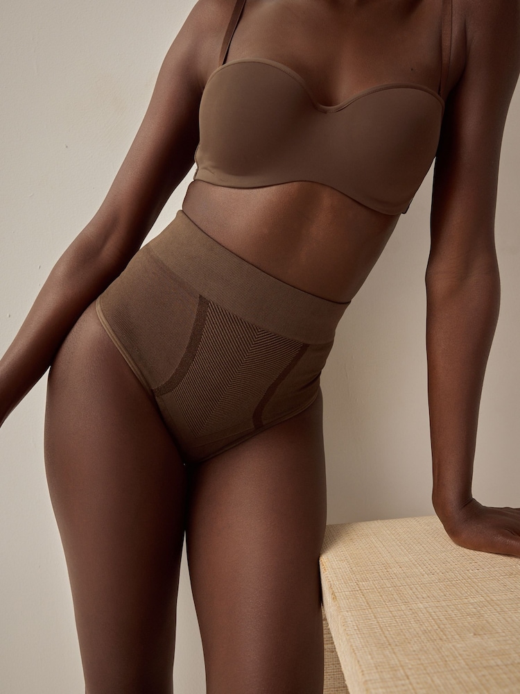 Chocolate Nude High Waist Thong Seamless Firm Tummy Control Shaping Briefs - Image 2 of 8