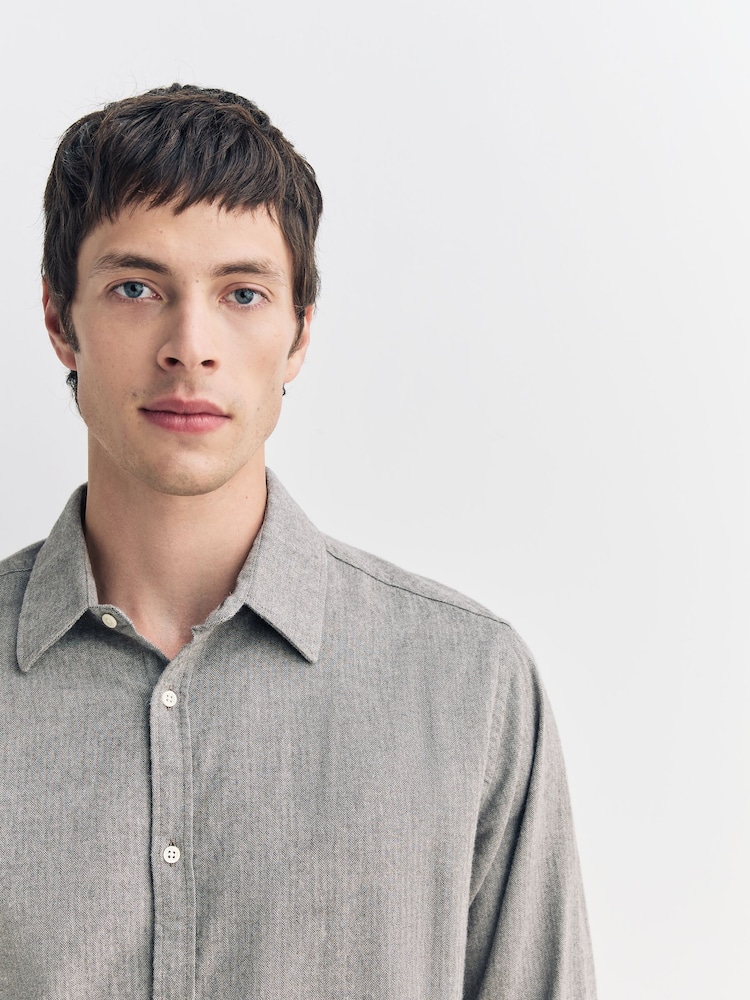 Oliver Spencer Grey Conduit Classic Herringbone Cotton Shirt - Image 2 of 6 Oliver Spencer Grey Conduit Classic Herringbone Cotton Shirt - Image 2 of 6