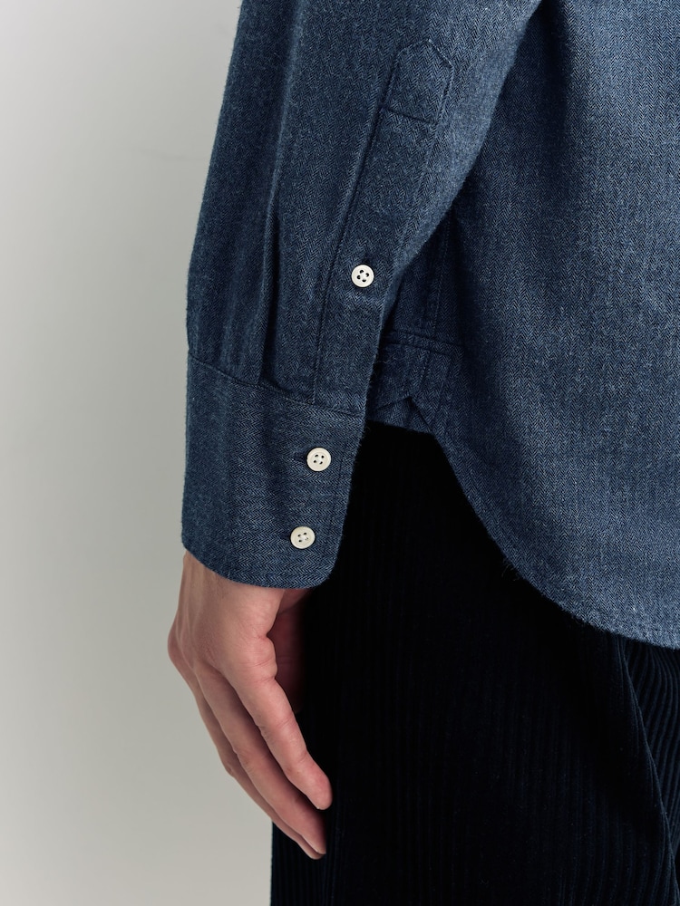 Oliver Spencer Blue Conduit Classic Herringbone Cotton Shirt - Image 6 of 6 Oliver Spencer Blue Conduit Classic Herringbone Cotton Shirt - Image 6 of 6