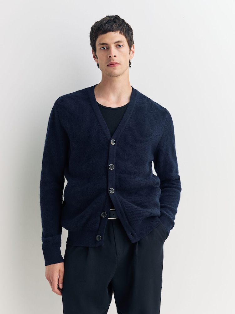 Oliver Spencer Blue Oliver Spencer Grey Carndale Ribbed Extrafine Wool Cardigan - Image 1 of 6