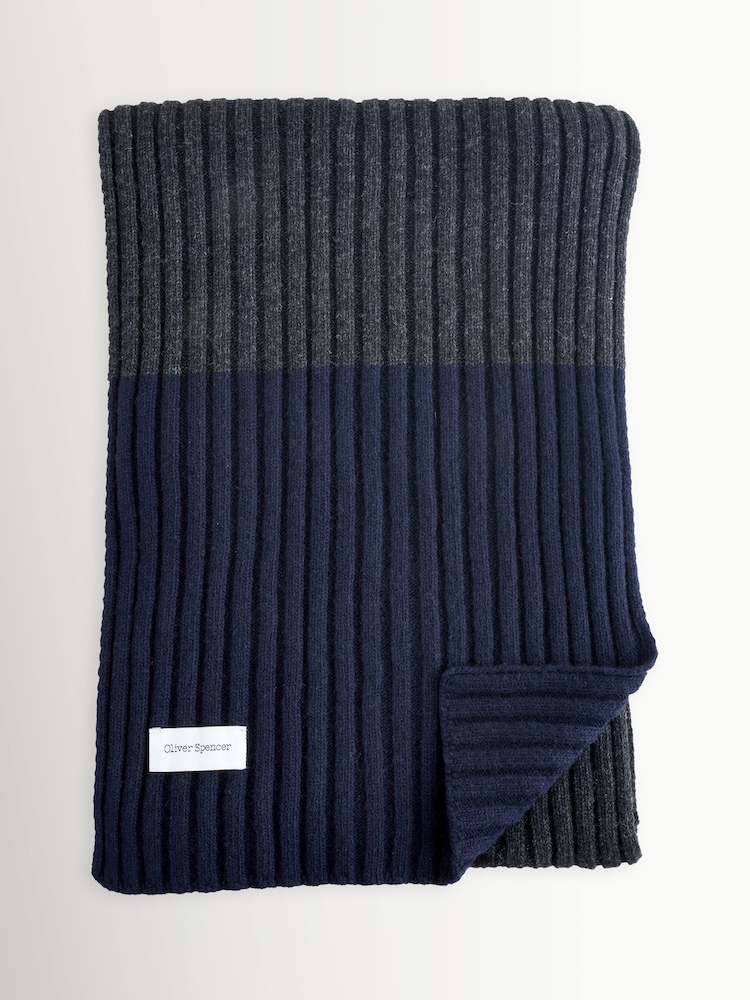 Oliver Spencer Blue Soane Wool Blend Striped Scarf - Image 1 of 1