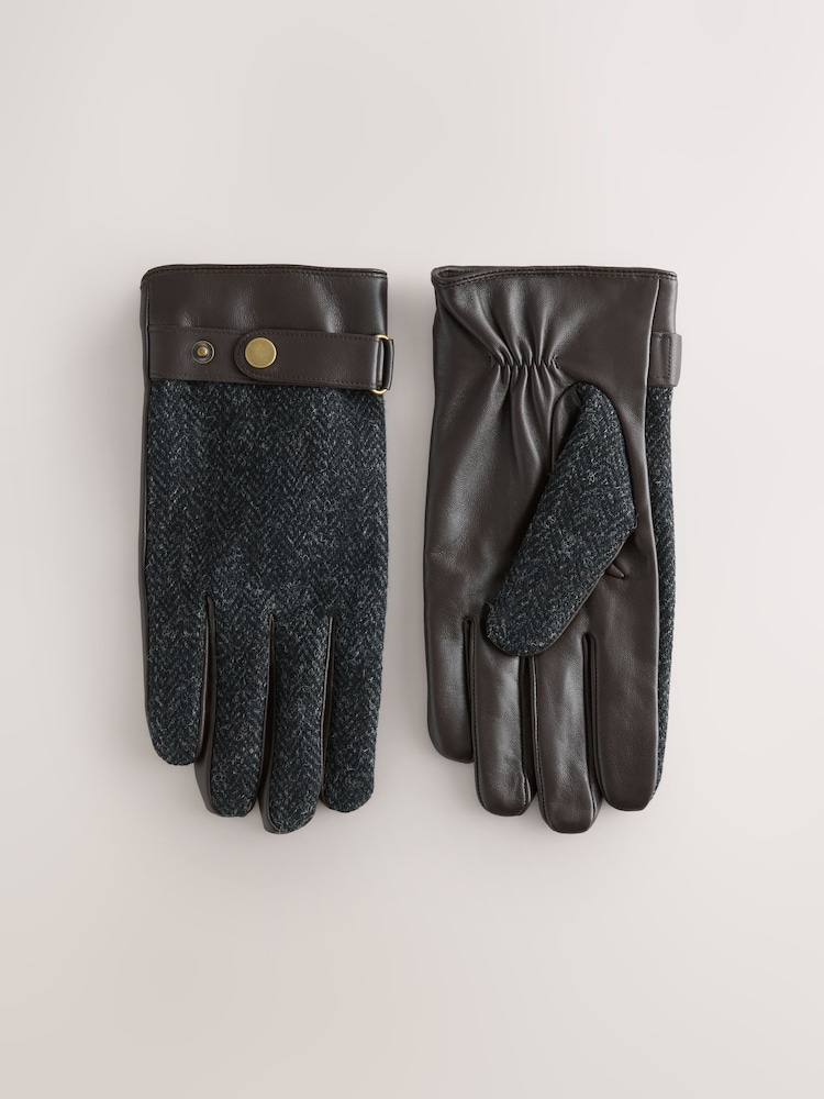 Grey Harris Tweed And Leather Gloves - Image 1 of 4