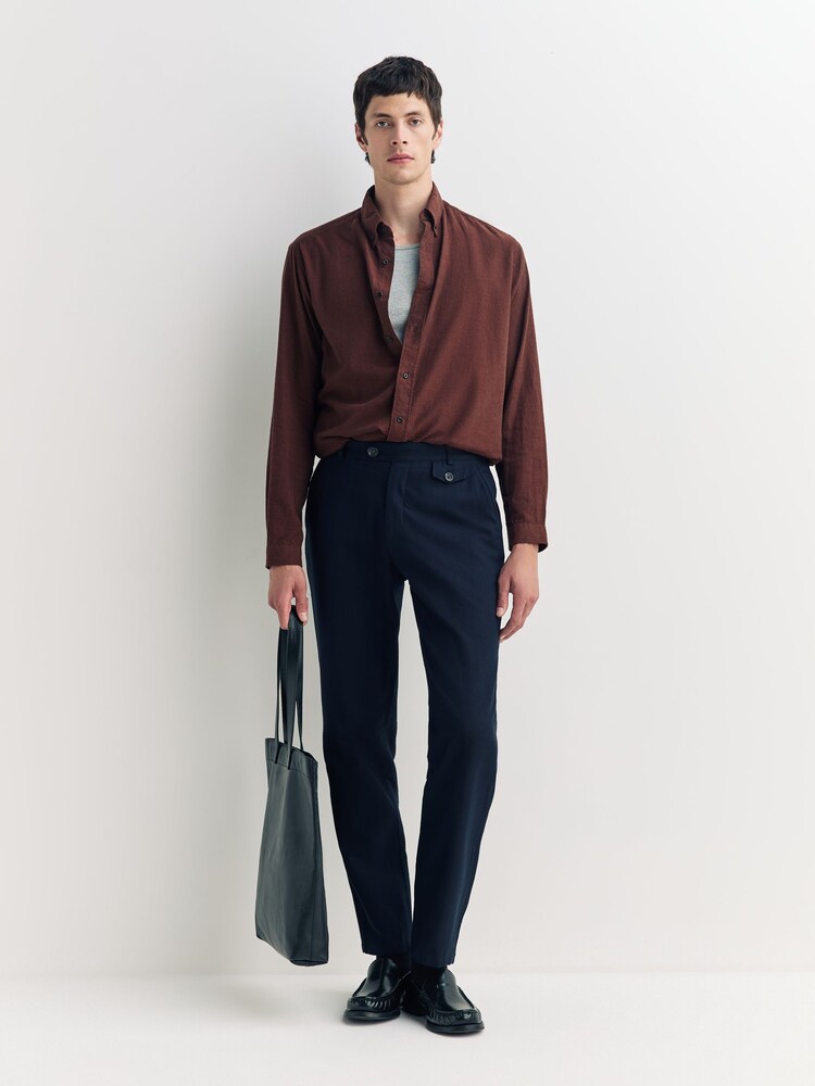 Oliver Spencer Blue Fishtail Cotton Wool Tapered Trousers - Image 1 of 6