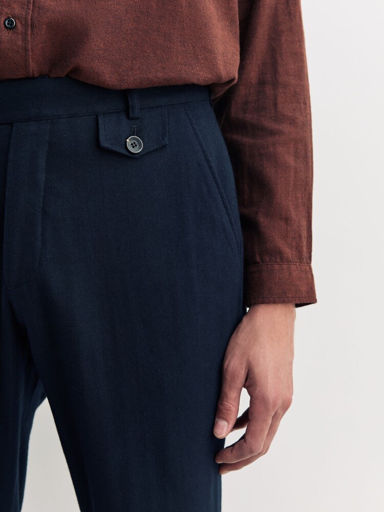 Oliver Spencer Blue Fishtail Cotton Wool Tapered Trousers - Image 6 of 6
