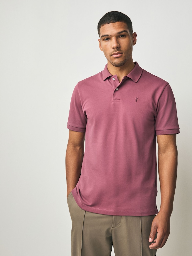 Damson Pink Regular Fit Short Sleeve Pique Polo Shirt - Image 1 of 7 Damson Pink Regular Fit Short Sleeve Pique Polo Shirt - Image 1 of 7