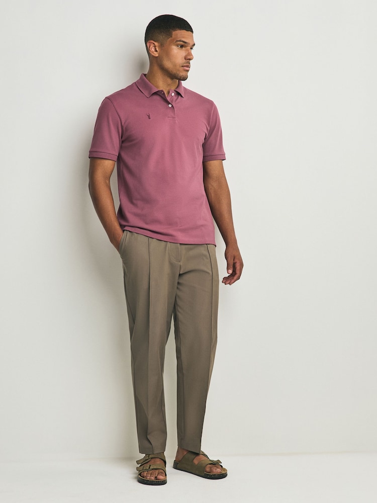 Damson Pink Regular Fit Short Sleeve Pique Polo Shirt - Image 2 of 7 Damson Pink Regular Fit Short Sleeve Pique Polo Shirt - Image 2 of 7