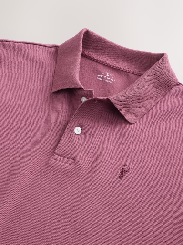 Damson Pink Regular Fit Short Sleeve Pique Polo Shirt - Image 7 of 7 Damson Pink Regular Fit Short Sleeve Pique Polo Shirt - Image 7 of 7