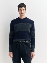 Oliver Spencer Blue Blenheim Boiled Wool Striped Jumper - Image 1 of 6