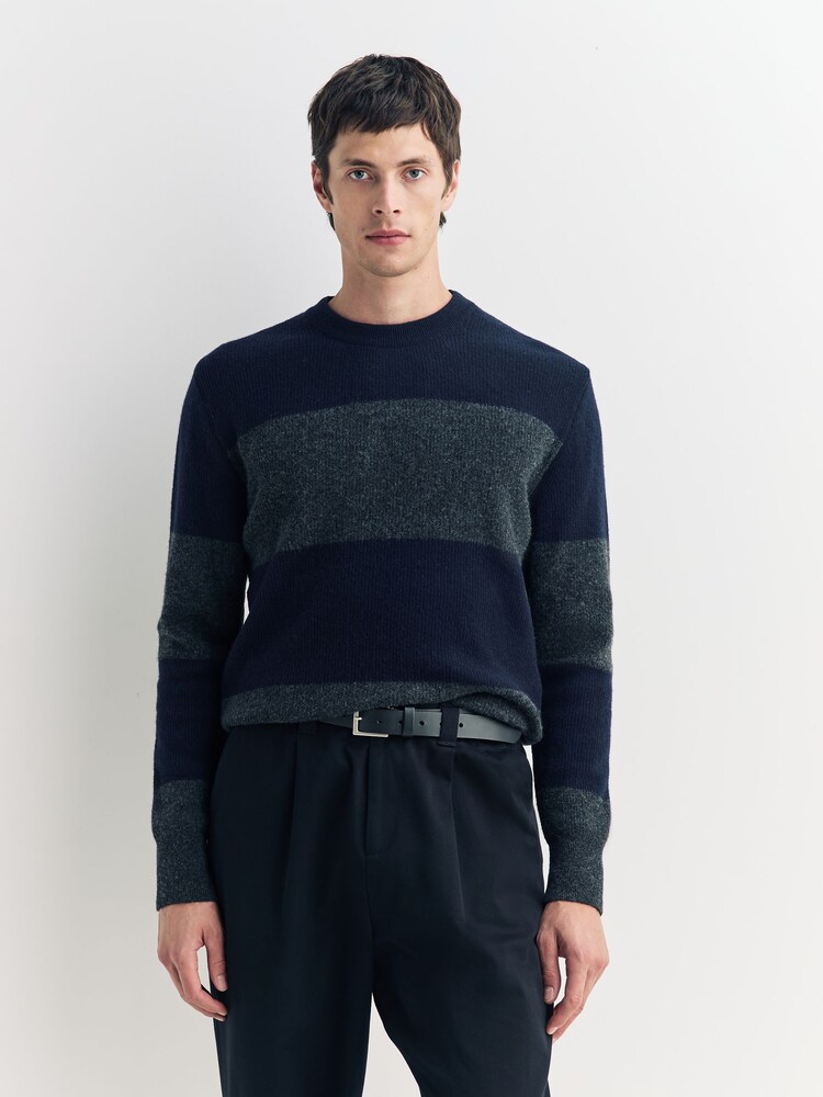Oliver Spencer Blue Blenheim Boiled Wool Striped Jumper - Image 1 of 6 Oliver Spencer Blue Blenheim Boiled Wool Striped Jumper - Image 1 of 6