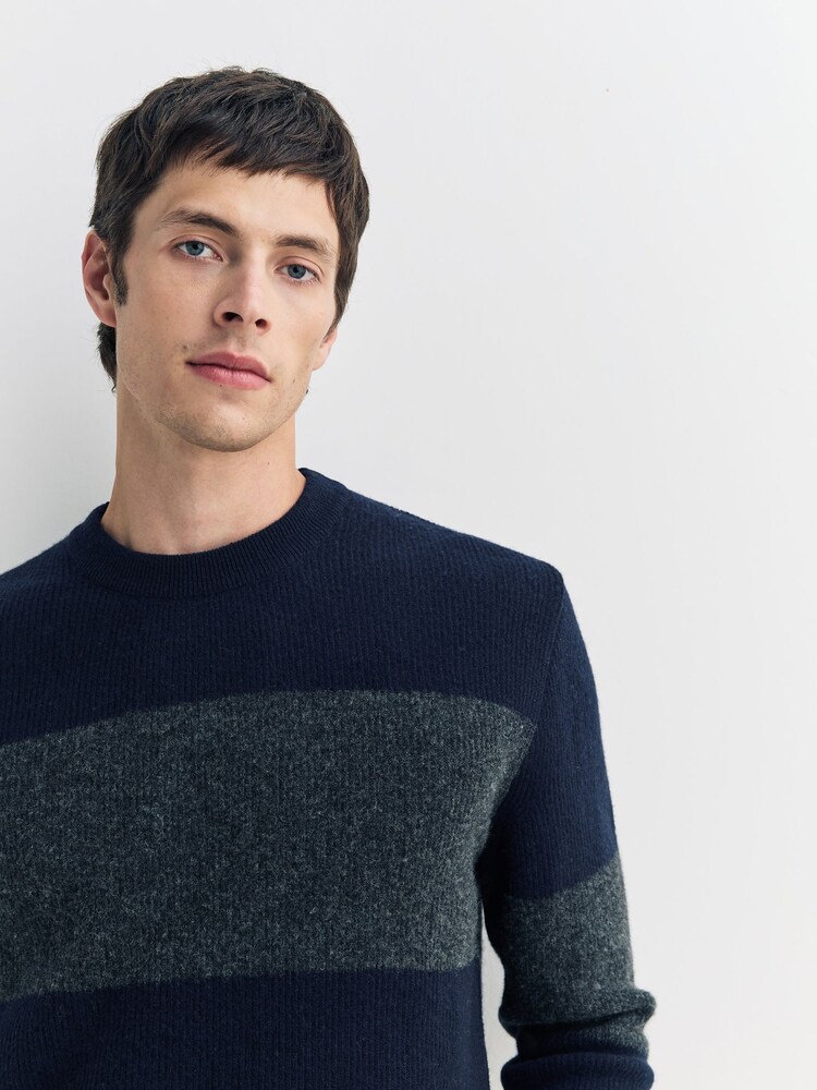 Oliver Spencer Blue Blenheim Boiled Wool Striped Jumper - Image 6 of 6