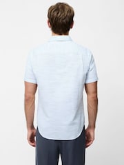 French Connection Blue 100% Cotton Waffle Style Short Sleeve Chest Pocket Button Up Shirt - Image 2 of 4