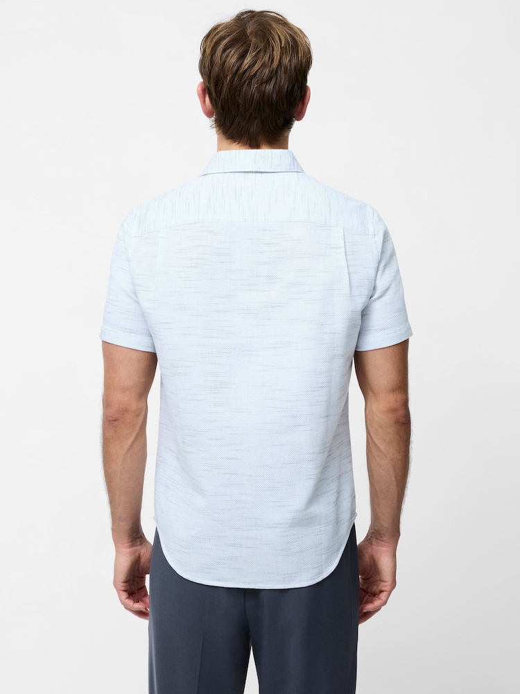 French Connection Blue 100% Cotton Waffle Style Short Sleeve Chest Pocket Button Up Shirt - Image 2 of 4