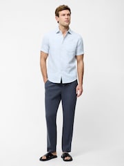 French Connection Blue 100% Cotton Waffle Style Short Sleeve Chest Pocket Button Up Shirt - Image 3 of 4