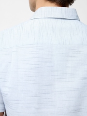 French Connection Blue 100% Cotton Waffle Style Short Sleeve Chest Pocket Button Up Shirt - Image 4 of 4