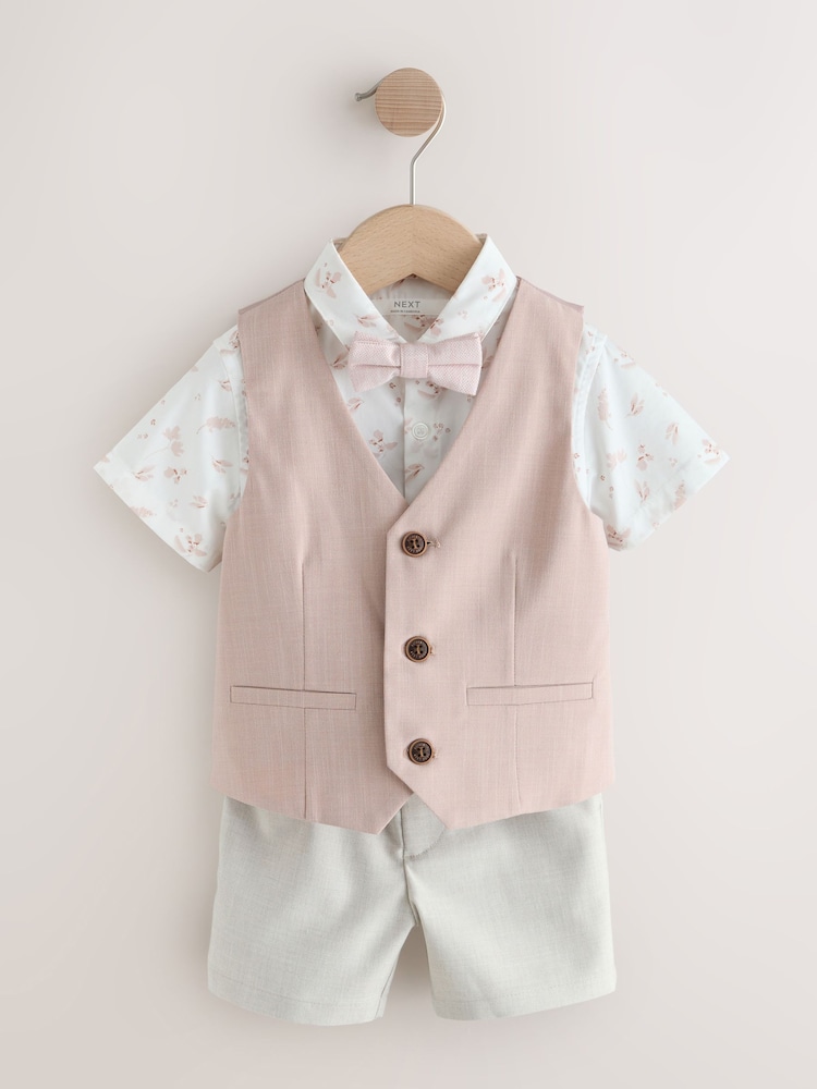 Pink Waistcoat Shirt Shorts & Bow Tie Set (3mths-9yrs) - Image 1 of 8 Pink Waistcoat Shirt Shorts & Bow Tie Set (3mths-9yrs) - Image 1 of 8