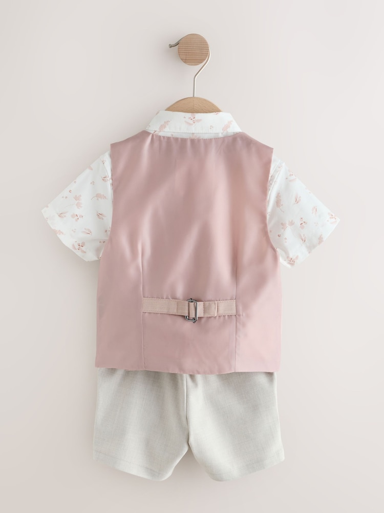 Pink Waistcoat Shirt Shorts & Bow Tie Set (3mths-9yrs) - Image 2 of 8 Pink Waistcoat Shirt Shorts & Bow Tie Set (3mths-9yrs) - Image 2 of 8