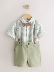 Sage Green Gingham Shirt Shorts Braces & Bow Tie Set (3mths-9yrs) - Image 1 of 5