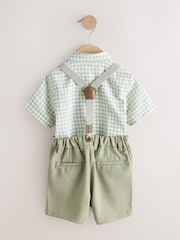 Sage Green Gingham Shirt Shorts Braces & Bow Tie Set (3mths-9yrs) - Image 3 of 5