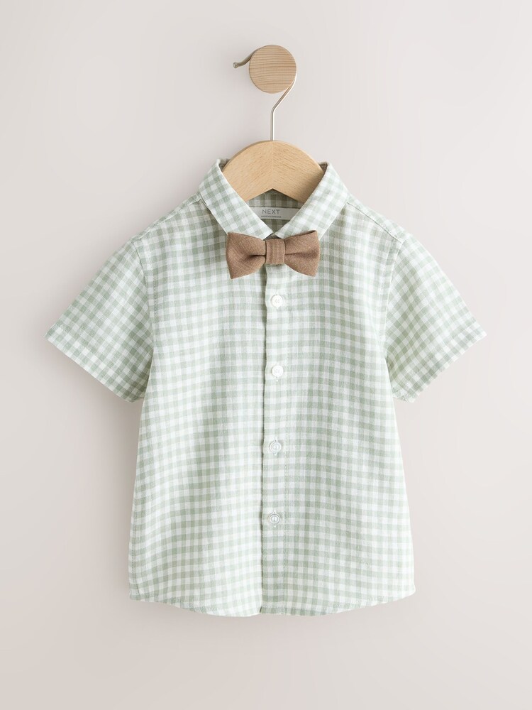 Sage Green Gingham Shirt Shorts Braces & Bow Tie Set (3mths-9yrs) - Image 5 of 5 Sage Green Gingham Shirt Shorts Braces & Bow Tie Set (3mths-9yrs) - Image 5 of 5
