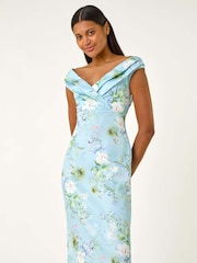Roman Blue Off The Shoulder Floral Print Dress - Image 2 of 5