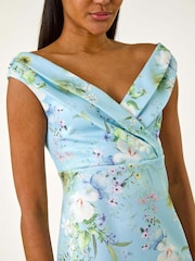 Roman Blue Off The Shoulder Floral Print Dress - Image 5 of 5