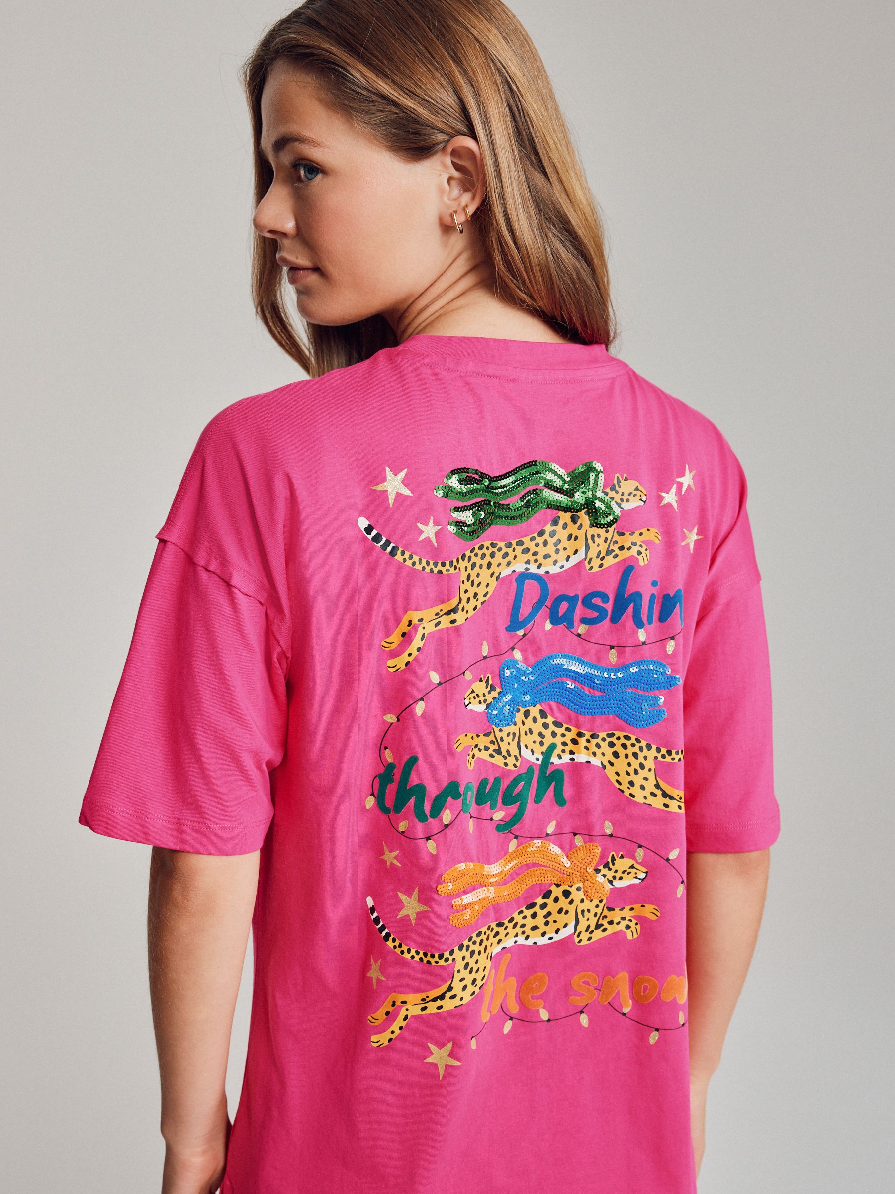 Buy Pink Sequin Leopard Festive Christmas Sparkle Graphic Short