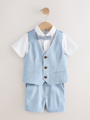 Blue Waistcoat Shirt Shorts & Bow Tie Set (3mths-9yrs) - Image 1 of 4