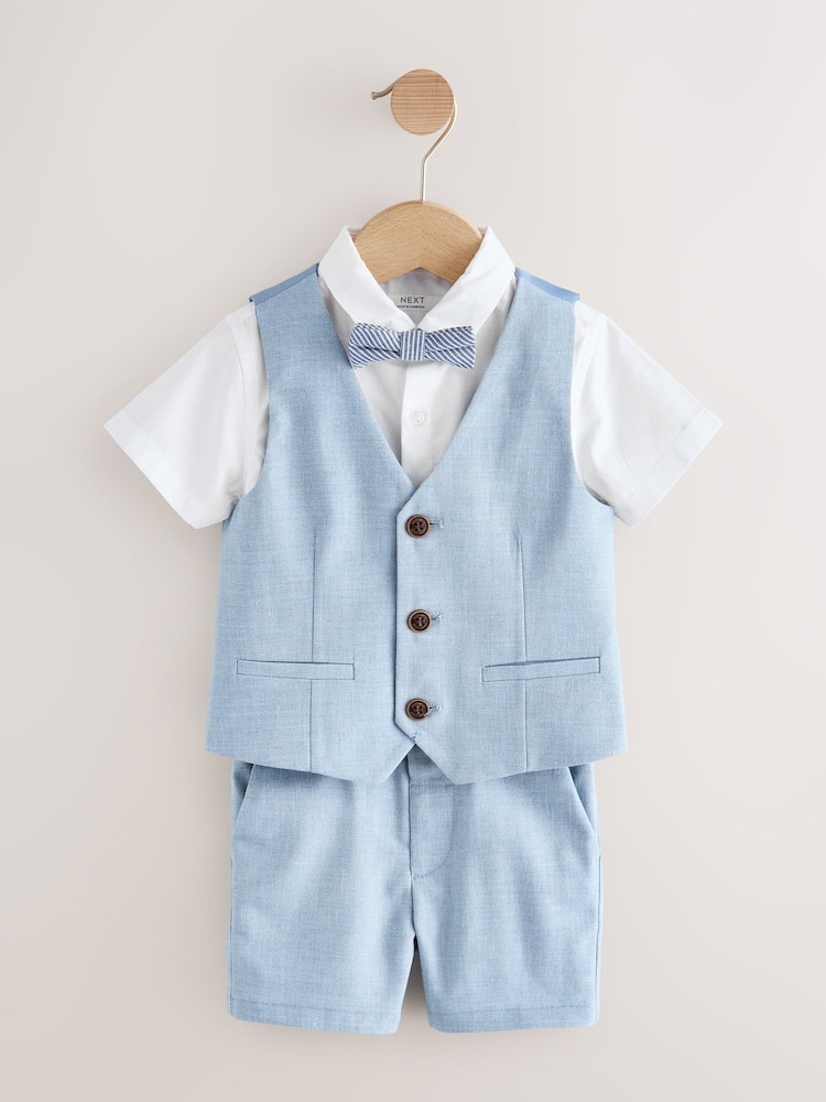 Blue Waistcoat Shirt Shorts & Bow Tie Set (3mths-9yrs) - Image 1 of 4 Blue Waistcoat Shirt Shorts & Bow Tie Set (3mths-9yrs) - Image 1 of 4