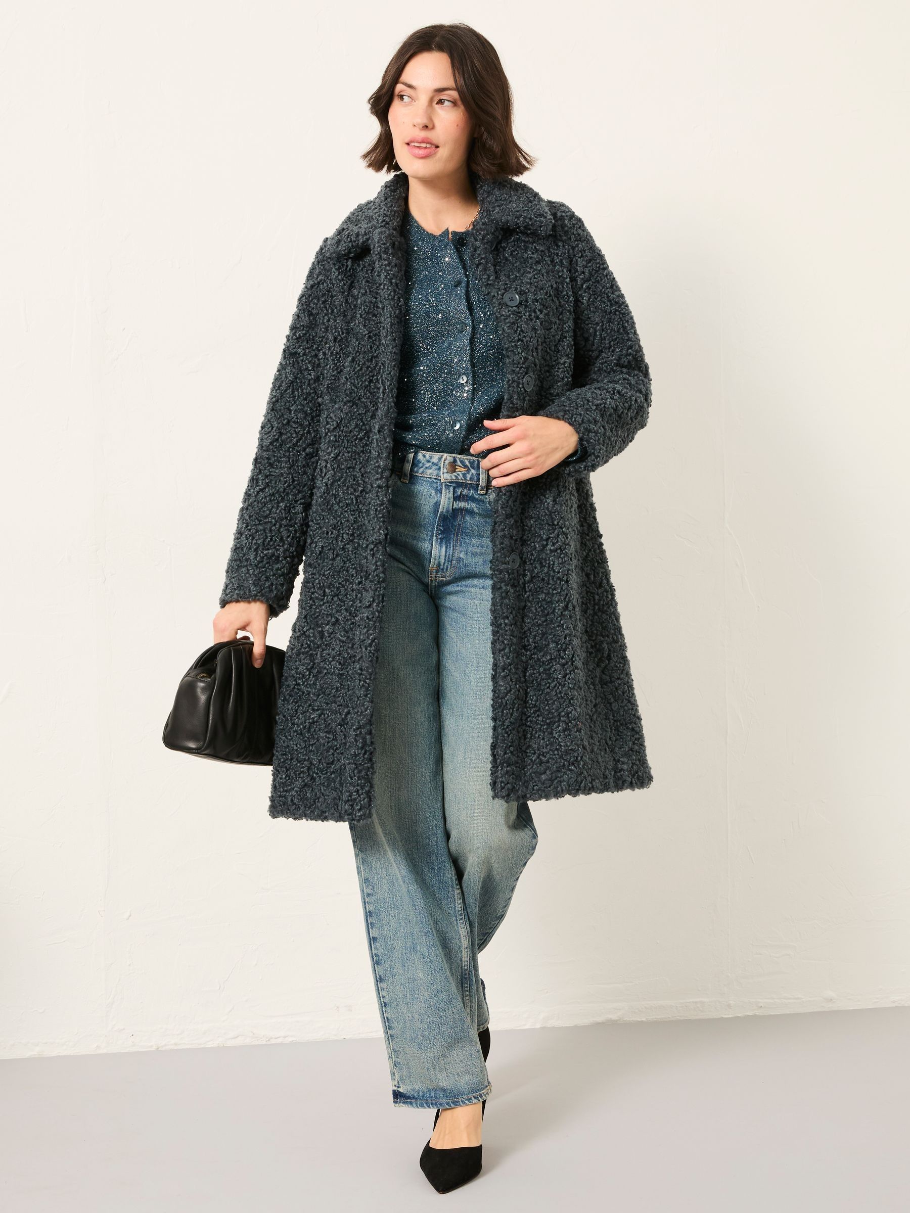 Fatface Bianca Grey Longline Teddy Coat