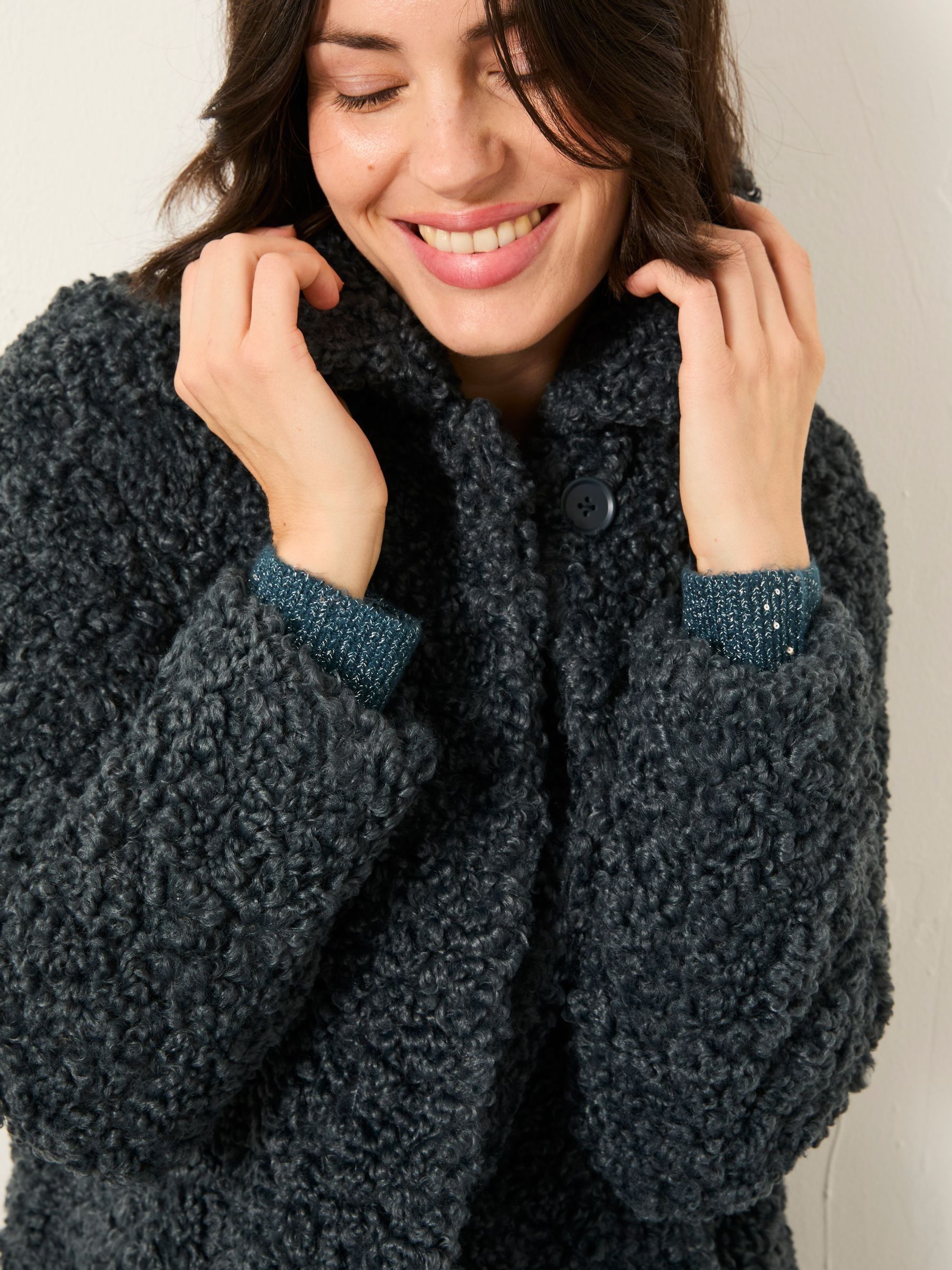 Buy FatFace Bianca Grey Longline Teddy Coat from Next USA