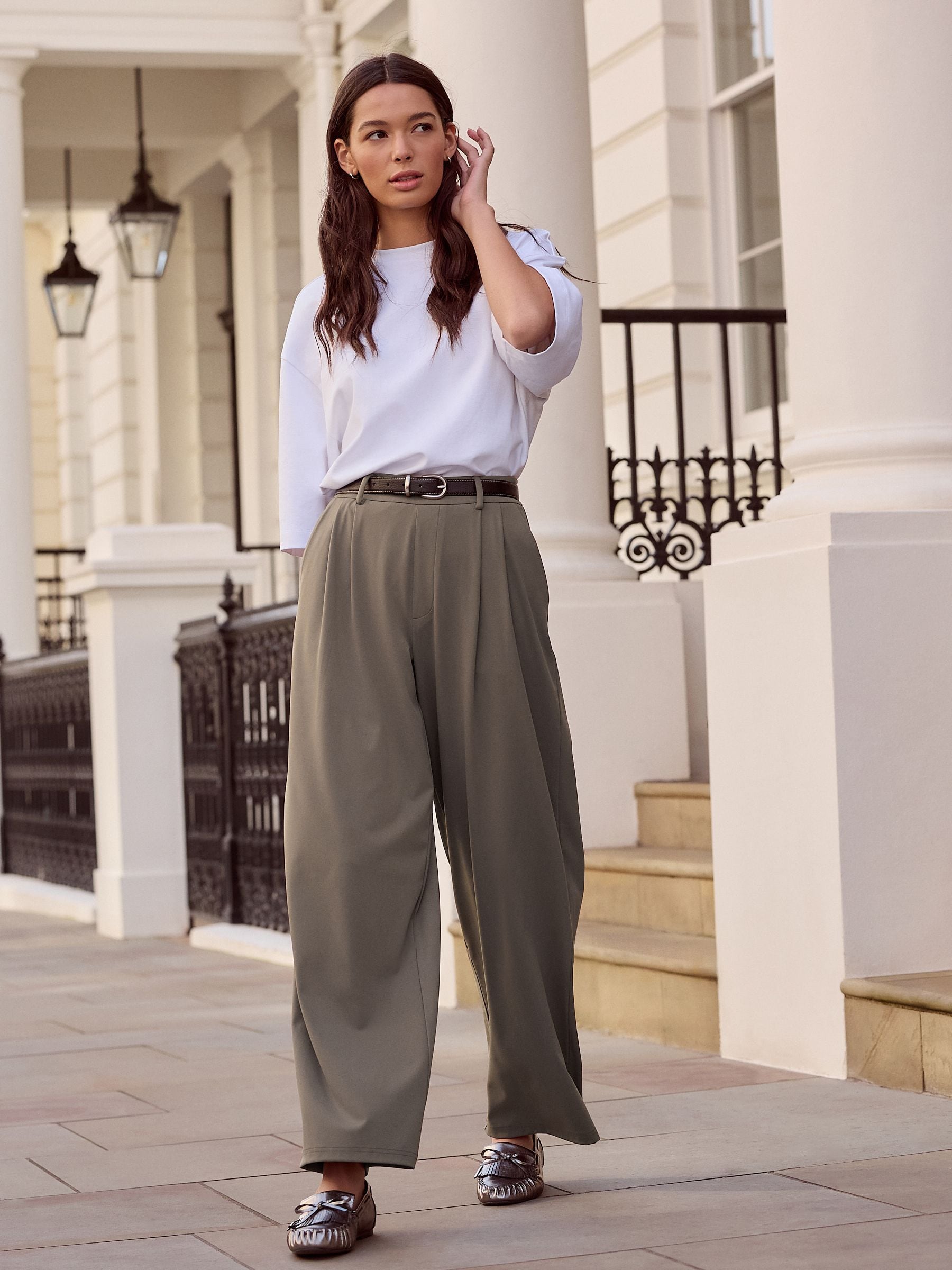 Buy Taupe Brown N. Premium Wide Leg Tailored Jersey Trousers from