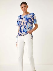 Roman Blue Abstract Print Side Tie Detail Top - Image 2 of 5