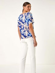 Roman Blue Abstract Print Side Tie Detail Top - Image 3 of 5
