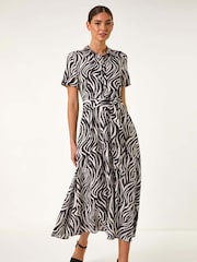 Roman Black Zebra Print Belted Shirt Dress - Image 2 of 5