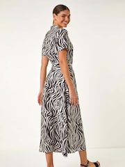 Roman Black Zebra Print Belted Shirt Dress - Image 3 of 5