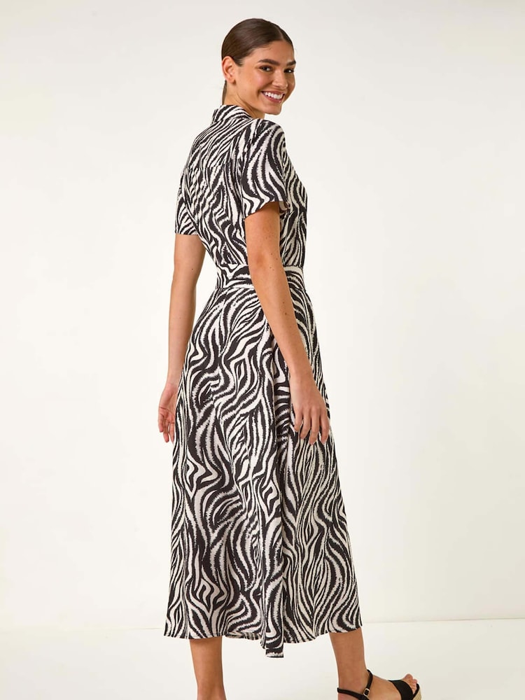 Roman Black Zebra Print Belted Shirt Dress - Image 3 of 5