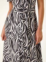 Roman Black Zebra Print Belted Shirt Dress - Image 5 of 5