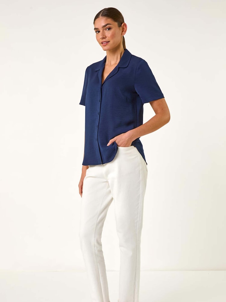 Azul - Roman Collared Short Sleeve Blouse - Imagen 1 de 5 Azul - Roman Collared Short Sleeve Blouse - Imagen 1 de 5