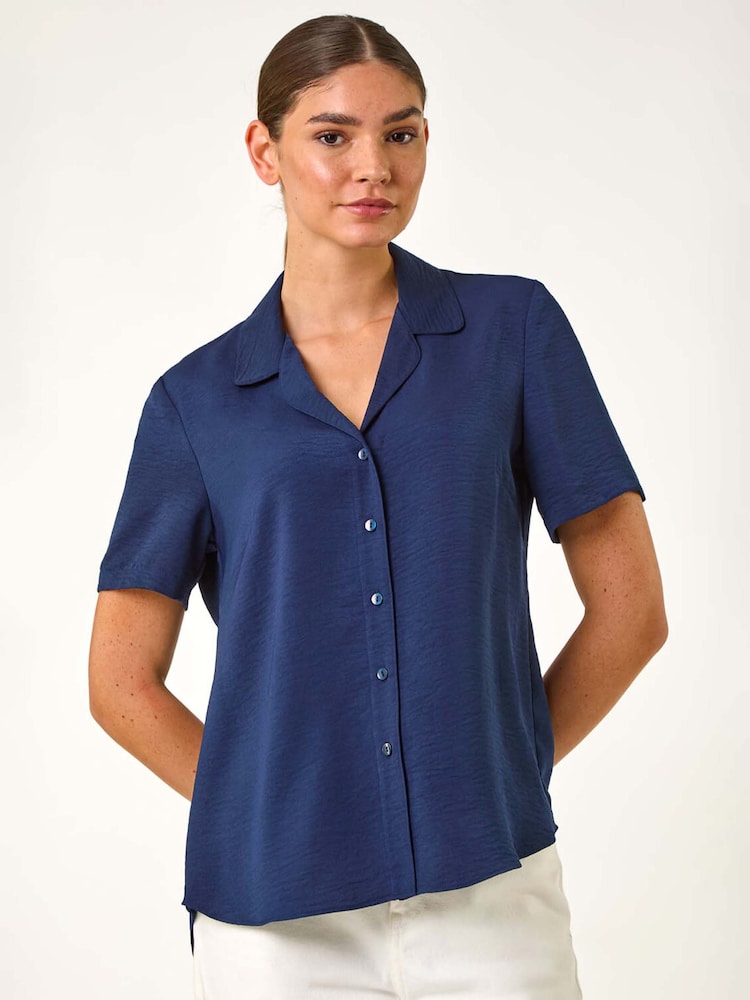 Roman Blue Collared Short Sleeve Blouse - Image 2 of 5